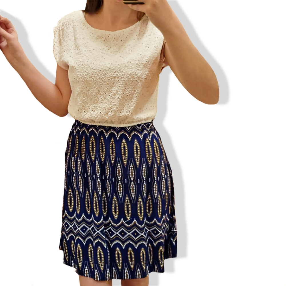 Cream Lace and Blue Midi Dress